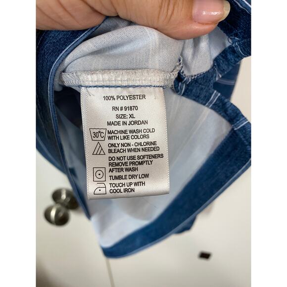 TWO Pebble Beach Blue & White Striped Short Sleeve Dry-Luxe Performance Polo XL - Picture 7 of 11